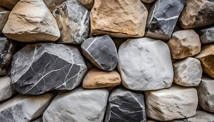 the close up view captures the detailed textures of a black and white stone wall showcasing the rough surfaces and contrasting colors the stones are tightly fitted together creating a sturdy and