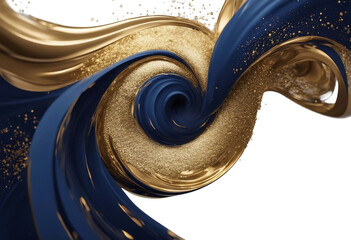 Liquid Swirls in Beautiful Navy Blue colors with Gold Powder Luxurious Design isolated on transparent background