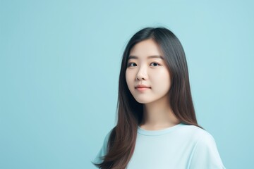 A woman with long hair is smiling at the camera