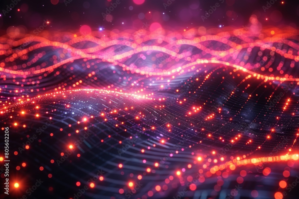 Aufkleber abstract design depicting a digital wave made of particles symbolizing connectivity, data flow, and 