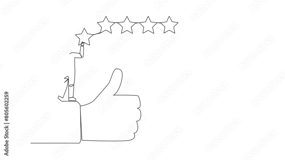 Poster animated self drawing of single one line drawing astronaut standing on the thumbs up wants to attach