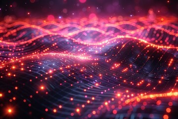 Obraz premium Abstract design depicting a digital wave made of particles symbolizing connectivity, data flow, and motion