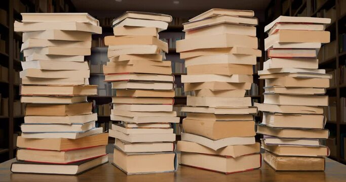 Books Stacks Build Stop Motion Loop in Library Wide
