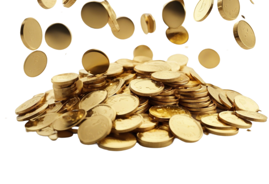 Gold coins spilling over on transparent background