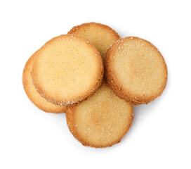 Tasty sweet sugar cookies isolated on white, top view