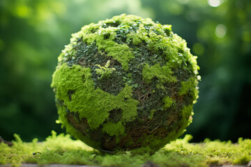 green moss covering a sphere to symbolize an eco-friendly earth
