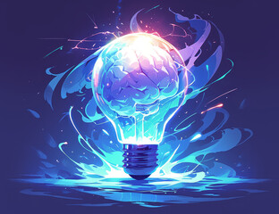 A colorful illustration of an idea bulb with a brain inside, representing creative thinking and ideas 