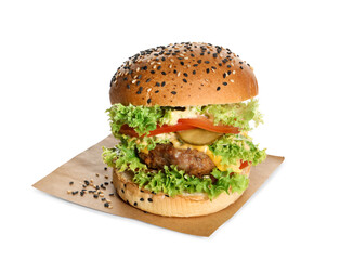 Burger with delicious patty isolated on white