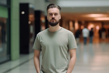 Fototapeta premium A man with a beard stands in a mall