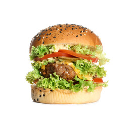 Burger with delicious patty isolated on white