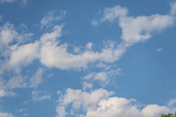 A bright blue sky full of clouds