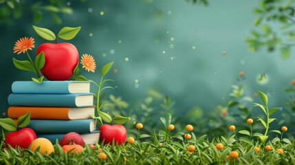 Stack of Books on Lush Green Field