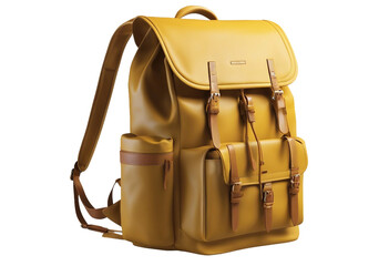 Yellow school backpack isolated on transparent background side view
