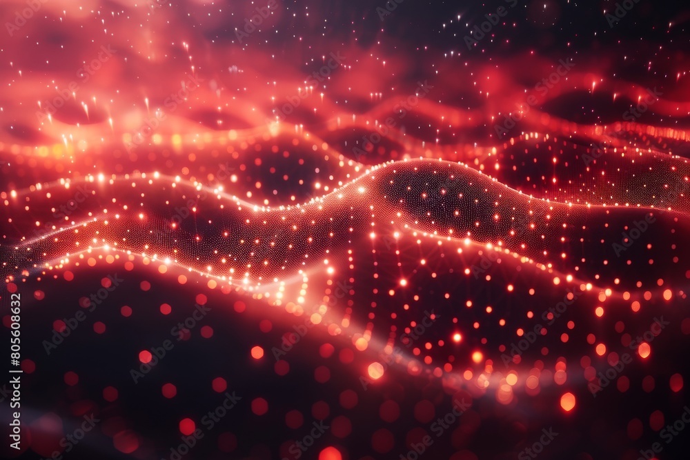 Poster this image shows vibrant red digital waves with flowing particles symbolizing energy and data