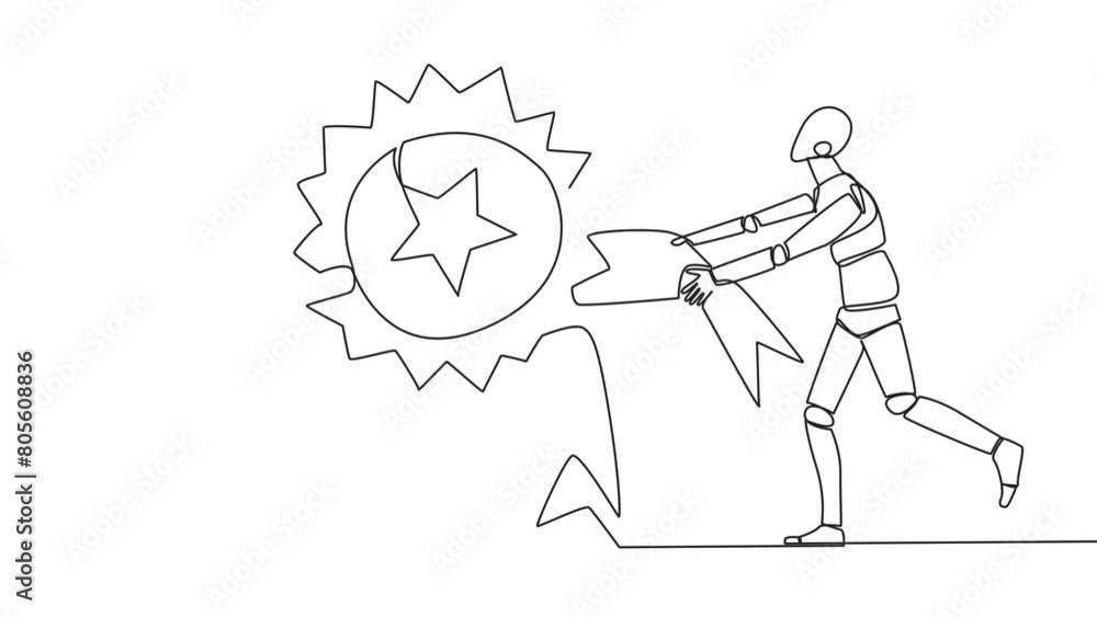 Aufkleber animated self drawing of single one line drawing two angry robot fighting over medal award. both fee
