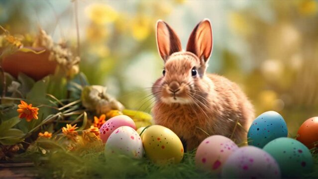 Happy Easter. Congratulatory easter background. Background with copy space. Rabbit and Easter day.