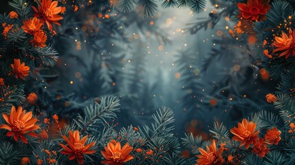 Dense Forest Abloom With Orange Flowers