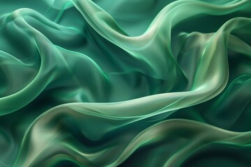 Obraz premium Luxurious abstract image of green satin fabric with a soft, rippling wave pattern, conveying elegance and texture