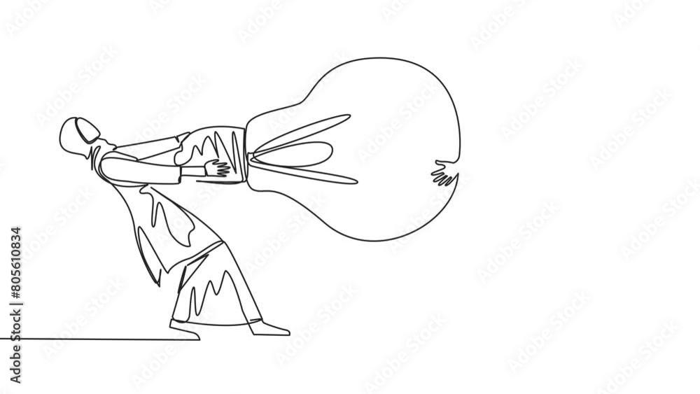 Poster animated self drawing of single continuous line drawing two arabian businesswoman fighting over ligh