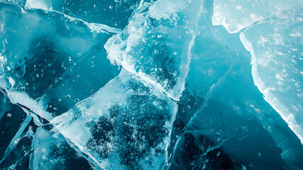 Abstract blue ice background with cracks on the ice surface	