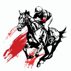 Horse and jockey in cartoon, doodle style. Image for t-shirt, web, mobile apps and ui. Isolated 2d vector illustration in logo, icon, sketch style, Eps 10. AI Generative