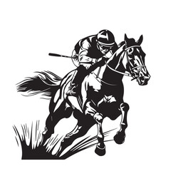 Naklejka premium Horse and jockey in cartoon, doodle style. Image for t-shirt, web, mobile apps and ui. Isolated 2d vector illustration in logo, icon, sketch style, Eps 10. AI Generative