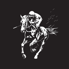 Horse and jockey in cartoon, doodle style. Image for t-shirt, web, mobile apps and ui. Isolated 2d vector illustration in logo, icon, sketch style, Eps 10. AI Generative