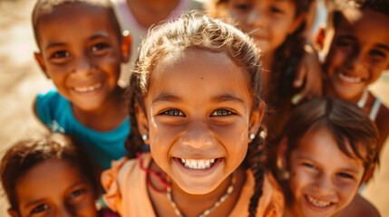 Fototapeta premium Group of Happy Children Smiling in Outdoor Setting
