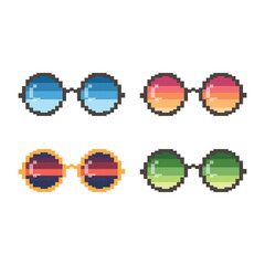 Pixelated bright with sunset reflection set. Vector illustration on white background isolated. 4 elements