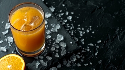 Citrus essence: droplets glisten, whispering of the vibrant flavor and rejuvenating freshness of orange juice