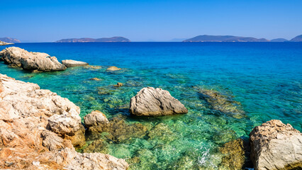 Eye-catching, beautiful looking rocks and stones in the sea on the west coast of the island of Lefkada