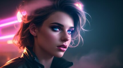 Obraz premium portrait of a woman, neon, lights, dramatic, background, fashion 