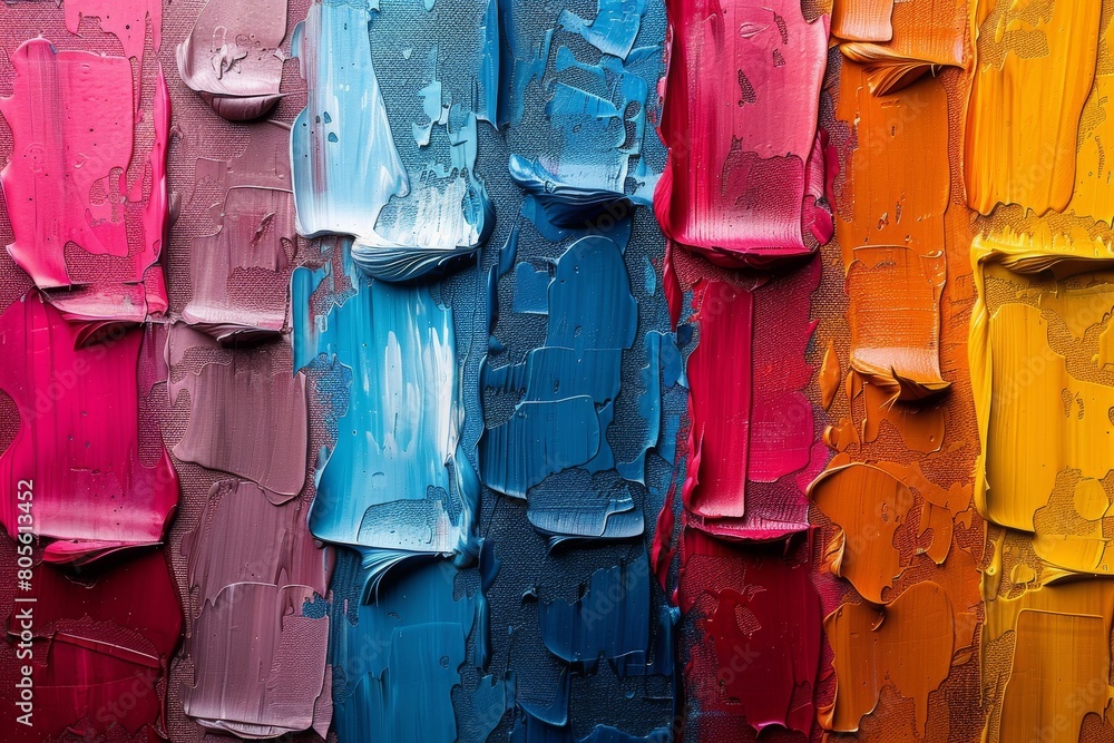 Poster dynamic and textured paint strokes create an abstract yet harmonious backdrop filled with color