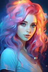 Naklejka premium Vibrant fantasy portrait of a woman with colorful hair