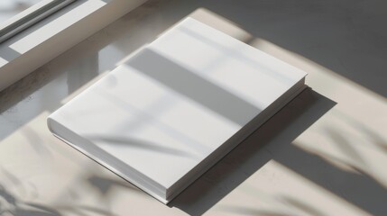 Blank white book with shadow on the window.