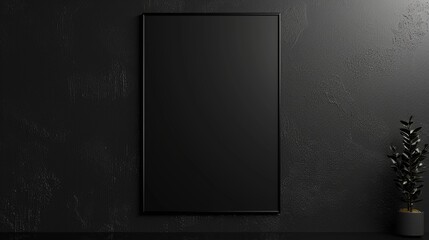 Mock up poster frame on black wall background,