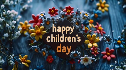 Happy children's day text on decoration background