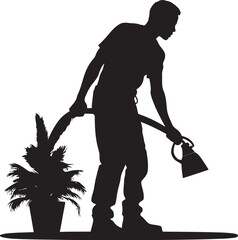 High Quality Plant Care Vector Graphic Featuring a Man with Watering Hose