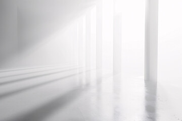 Obraz premium Abstract play of light and shadows in a minimalist space with white columns and a smooth floor creating a serene atmosphere
