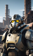 Fototapeta premium A man in metal armor, a character from the game