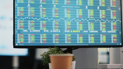 Stock portfolio on computer monitor containing collection of investment assets affected by market...