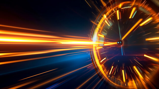 dynamic clock face with radiant speed light trails with concept of time travel speeding up