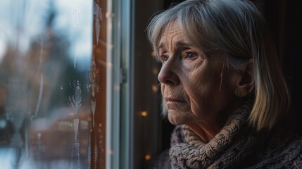 Depression, sad and senior woman by window looking, upset, lonely and unhappy in retirement home, Mental health, loneliness and and depressed elderly female thinking of problem, issues and