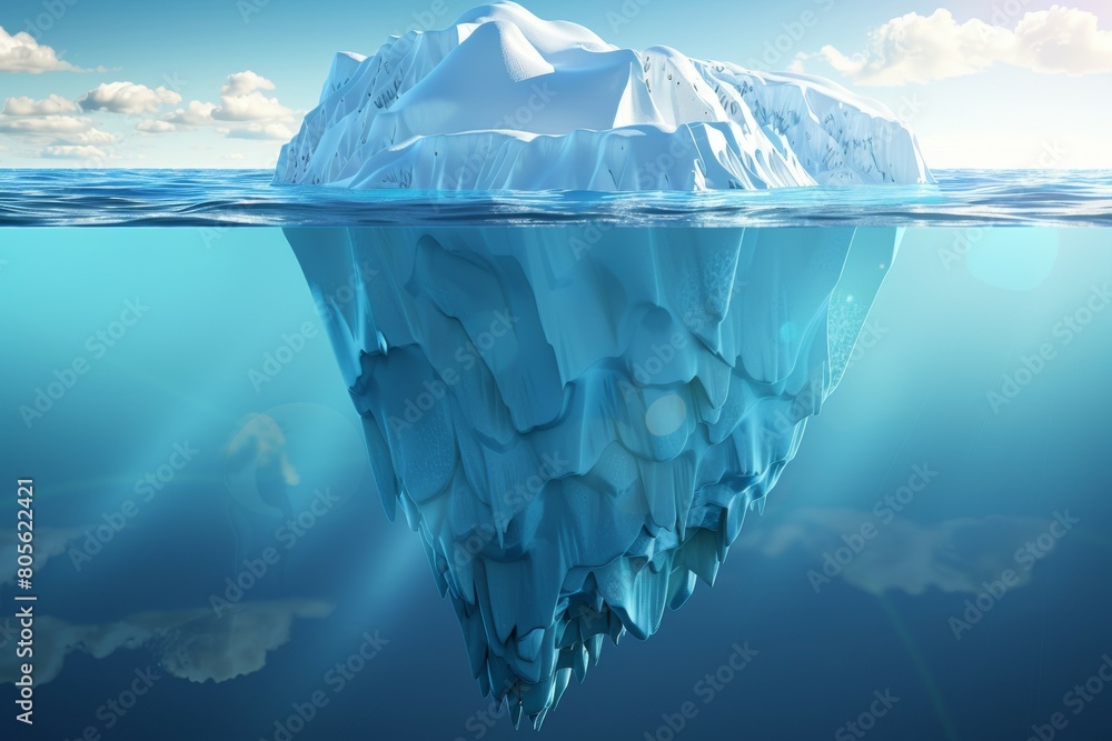 Poster a large ice block is floating in the ocean. business concept