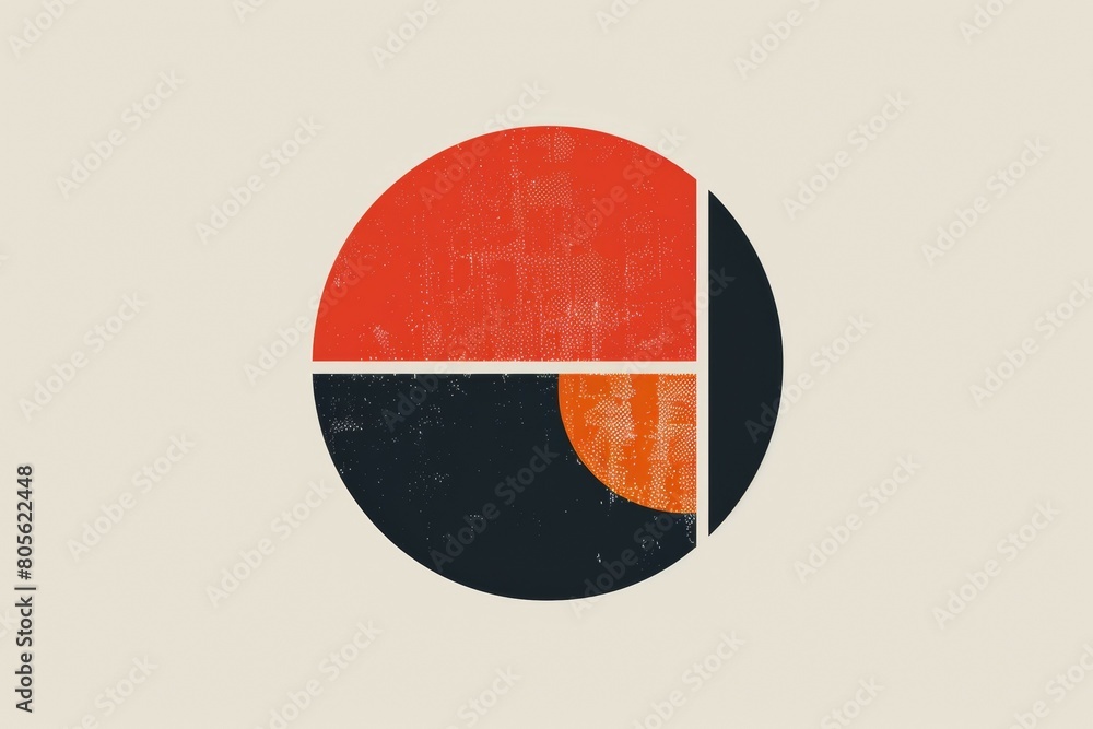 Poster a colorful abstract design with a black and red circle in the middle. risograph effect, trendy riso 