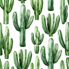 Seamless watercolor cactus pattern background with vibrant and rich colors for design projects