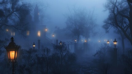 Foggy Halloween Backyard Scene