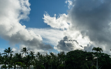 Beautiful inland vista at the Honokahua Bay in Kapalua, Maui, Hawaii, under dramatic sky