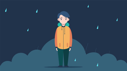Naklejka premium A torrential downpour does not deter the stoic individual who remains rooted in their unwavering composure.. Vector illustration