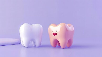 A healthy tooth and an unhealthy tooth. The healthy tooth is white and strong, while the unhealthy tooth is yellow and has a cavity.